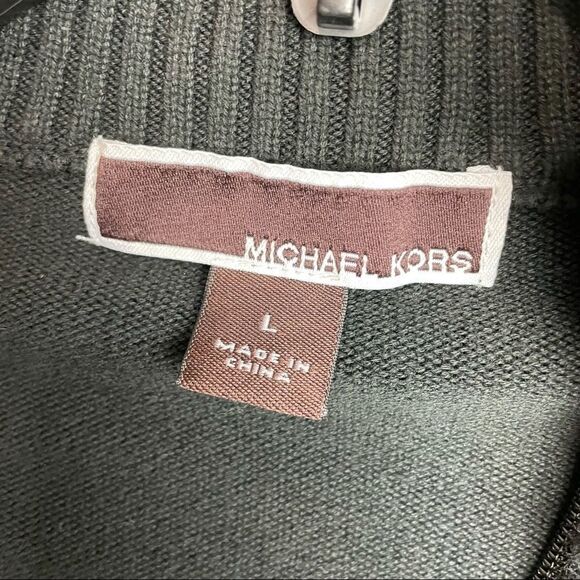 Men Michael Kors Solid Black pullover Tight Knit 3/4 Quarter Zip Sweater size L - Picture 6 of 12